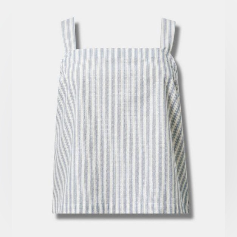 Torrid Blue and White Striped Beach Linen Square Neck Button Back Top NWT